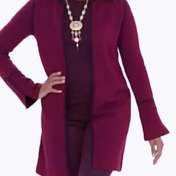 Chicos Reversible Cardigan Size 0 (Actual = 4) Red Open Front Chic Versatile - Picture 2 of 7